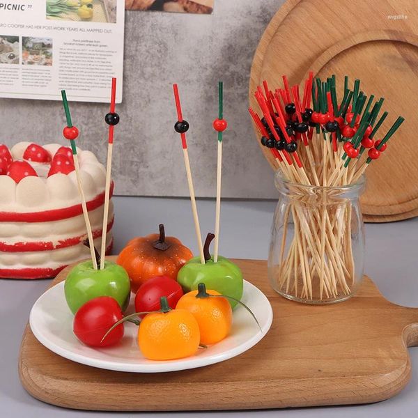 Gabeln 100 stücke 12 cm Bambus Zahnstocher Pick Buffet Cupcake Obst Gabel Party Dessert Salat Stick Cocktail Spieß Für Hochzeit decor