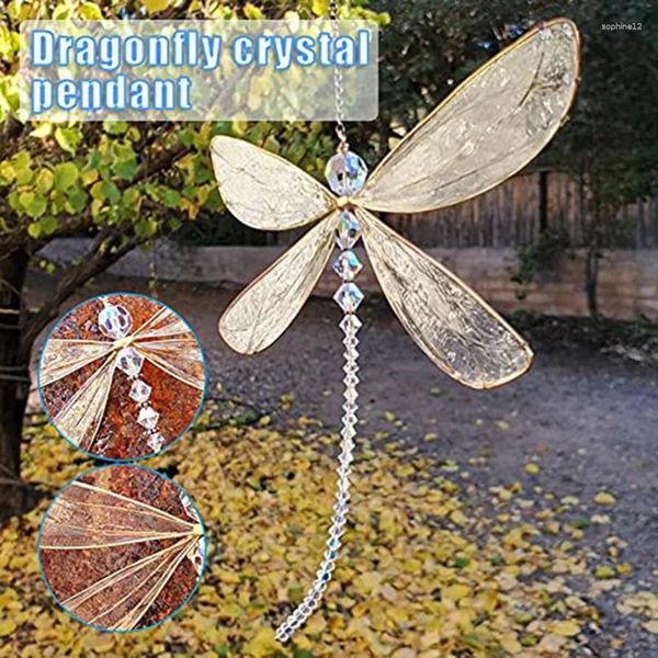 Dekorative Figuren Kristall Dragonfly Fenster Dekor mit Perlenhänge -Ornament 15x15 cm langlebig einfach Installation