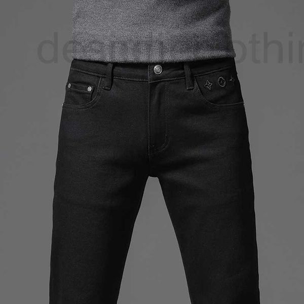 Мужские джинсы Дизайнерский дизайнер Осенний модный бренд Мужские корейские облегающие брюки Slim Fit Толстые высококачественные европейские молодежные брюки BD1A 99ZX