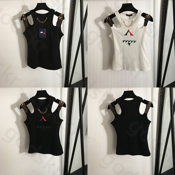 Regatas de algodão com estampa de letras femininas, alça de ombro de couro, camisola sexy slim, tops curtos finos de verão