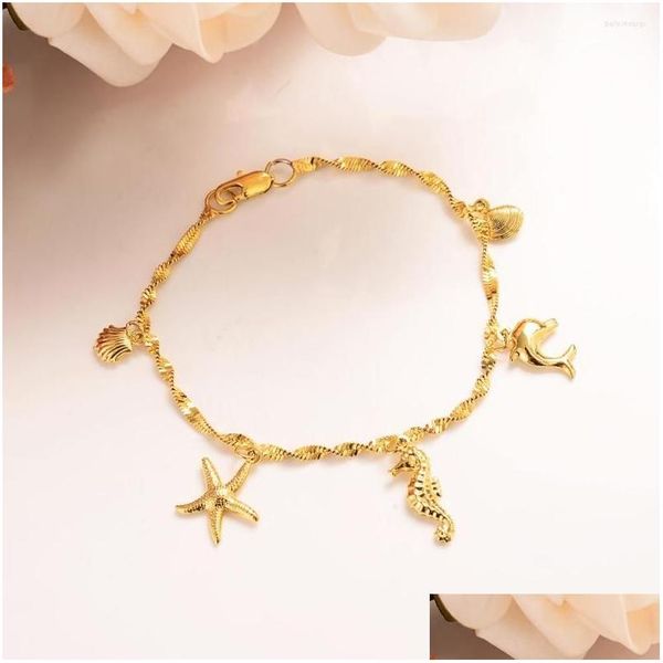 Braccialetti con ciondoli 21 cm Bracciale con pendente a conchiglia per donne Bambini Ragazze Catena color oro Charms fai da te Catene per cavigliere Gioielli Regalo La sua goccia Deliv Dhcwa