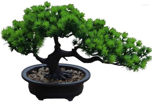 Fiori decorativi Pianta bonsai artificiale Casa in vaso Pino giapponese 19 cm di altezza 34 larghezza per la decorazione domestica Display da tavolo