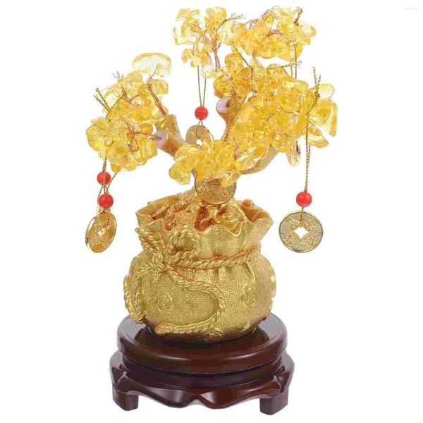 Fiori decorativi Fengshui Albero d'oro Citrino Pietra preziosa Pietra naturale Fortuna Ricchezza cinese Figurina per ufficio casa