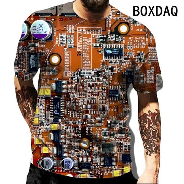 Erkek Tişörtleri 3D Elektronik Diyagram Baskılı Erkekler T-Shirt Moda Kişiselleştirilmiş Punk Stil Sokak Serin Üstler Büyük Boy 6xl Kısa Kollu