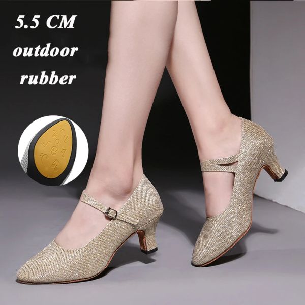 Sandalet maogu latin dans ayakkabıları bayan kapalı ayak parmağı salsa pompaları düşük topuklular sandalet balo salonu dans ayakkabıları kadınlar için zapatos mujer 5.5cm topuklular