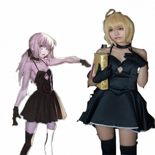 Anime Fate Stay Night Sabre Alter Arturia Pendrag Cosplay Costume Mulheres Sexy FGO Zero Fate Black Maid Gothic Lolita Dr F2bz #