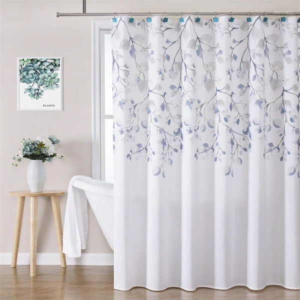 Chuveiro cortinas central park folhas azul cortina forro impermeável impressão floral para banheiro spa el decoração banho