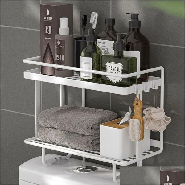 Prateleiras de banheiro Shees 1Pc Acessórios Prateleira Acima do Tanque de Vaso Sanitário Ferro Forjado Punch-Mti-Funcional Rack de Armazenamento Drop Delivery Home Dh1Al