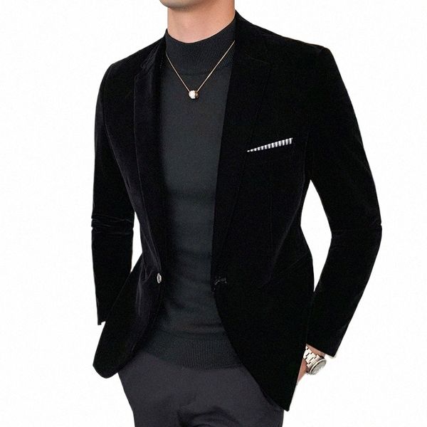 Autunno Inverno Oro Veet Blazer di alta qualità Slim Fit Giacca Fi Casual Uomo Sposo Cantante Costume da sera formale Dr T0eU #