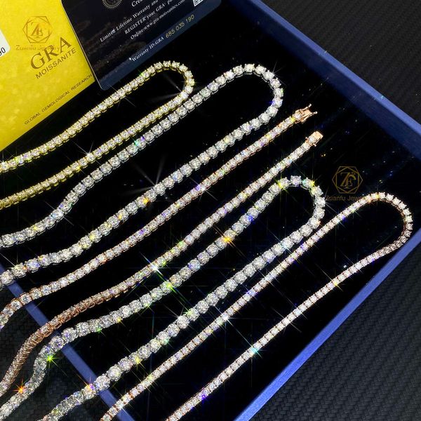 Ювелирные изделия в стиле хип-хоп Iced Out 3 мм, 4 мм, 5 ммввс, бриллиантовый браслет, 10 К, 14 К, теннисная цепочка из настоящего золота с муассанитом