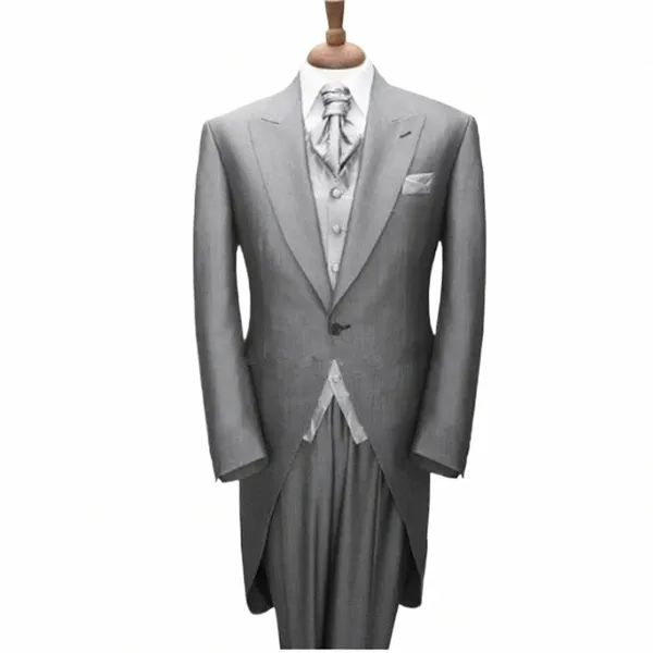 Свадебный смокинг жениха, серый формальный мужской костюм Lg, куртка, брюки, жилет, комплект из 3 предметов, индивидуальный наряд XS-5XL Q169 #