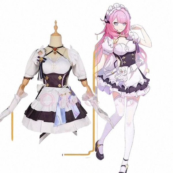 Elysia Cosplay Fantasia de empregada francesa Hkai Impact 3 Carnaval Uniforme Peruca Anime Trajes Halen Homens Jogo O6Pc #