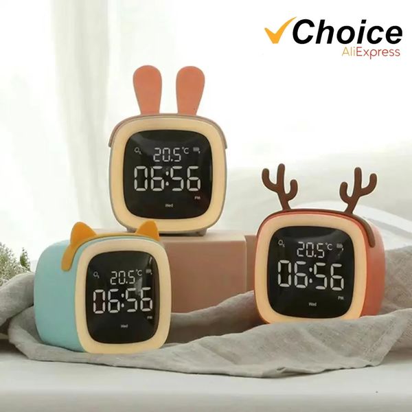 Cartoon Rabbit Deer Ear Sveglia Display digitale ricaricabile Orologio da tavolo a LED con luce notturna Orologio da parete Orologio da soggiorno a LED 240326