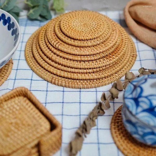 Kungfu Çay Aksesuarları için Set Halılar 8cm Coasters Yuvarlak Sofra Sofra Placemat Diski Mat Rattan Dokunma Kupası Ped