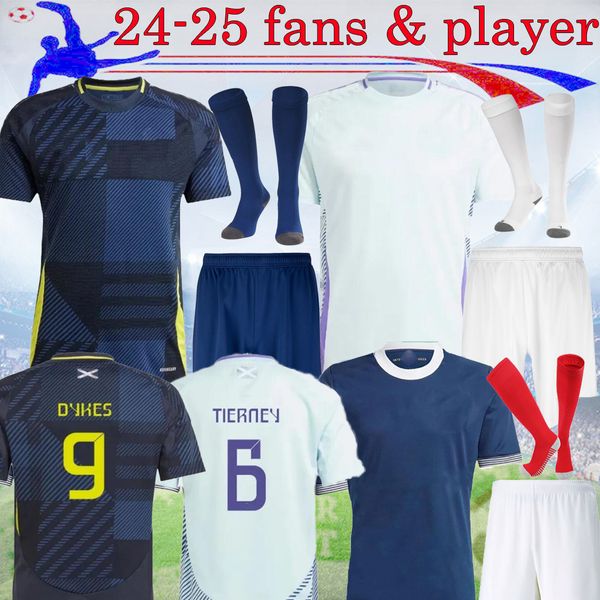 2024 Escócia Futebol Jerseys Home Azul Away Branco 150º Aniversário McTOMINAY TIERNEY ADAMS ROBERTSON Camisa de Futebol 24 25 McGREGOR Homens Kit Infantil 16-XXL