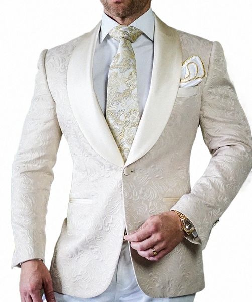 abiti da uomo da sposa 2024 slim fit avorio jacquard one butt blazer set personalizzato di grandi dimensioni costume da gentiluomo 2 pezzi elegante Dr e3cm #