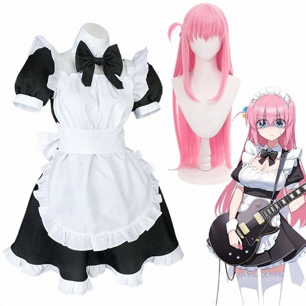 Gotou Hitori Cosplay Maid Uniform Bocchi The Rock Cosplay Hitori Trajes Sexy Mulheres Dres Peruca Terno Halen Roupas de Festa R5KP #