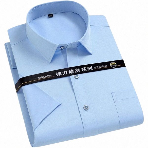 Faboten Nuove camicie da uomo in seta a maniche corte Slim Social N Ir Stretch Office Busin Formal Dr Shirt Casual Top Summer Q4aM #