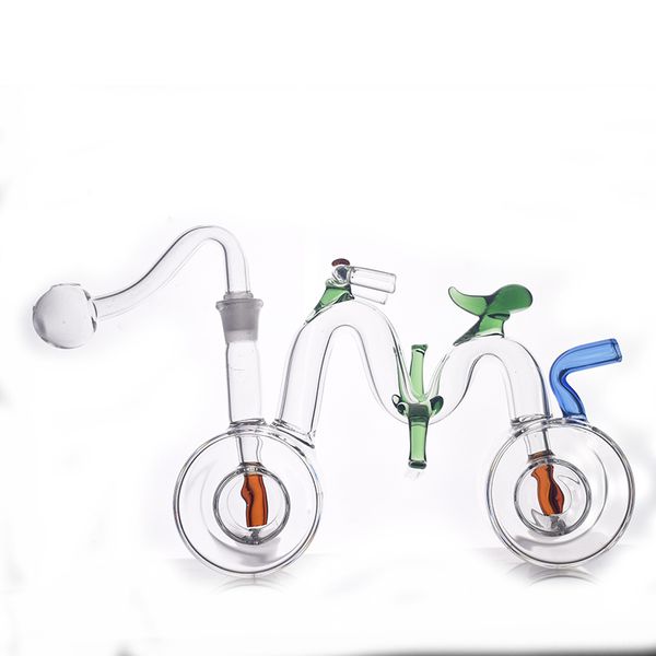 Çift matris nargile bisiklet şekli cam bong bong 10mm eklem geri dönüşümcü sigara içme su borusu moda hongeycomb dab teçhizat bong ile erkek cam yağ brülör borusu ve hortum