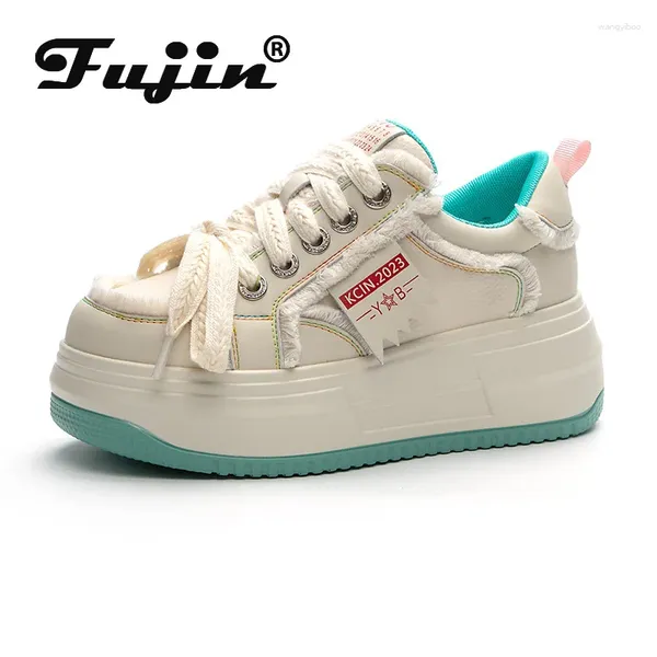 Scarpe casual Fujin 7 centimetri con zeppa in vera pelle robusta sneaker piattaforma fondo spesso comodo primavera autunno 2024 stivaletto moda mantenere
