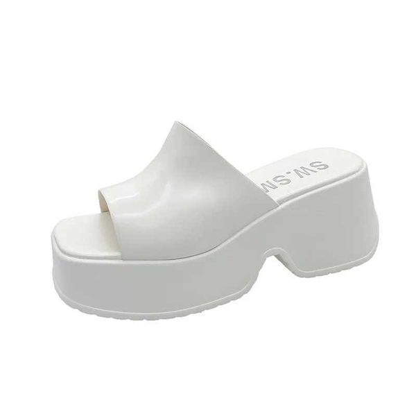 Terlik Kadın Platformu Yüksek Topuk Ayakkabı Slayt Kore Peeping Kama Sandalet 2024 Yaz Moda Yeni Pompa Zapatos H240328AIS7