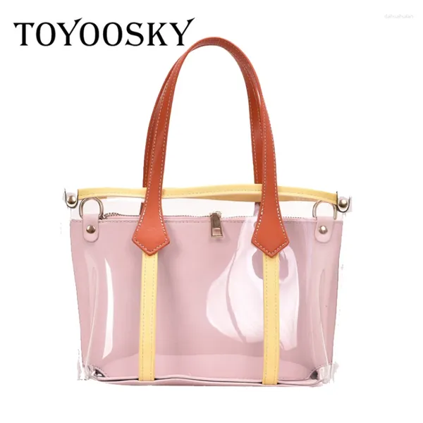 Kordelzug TOYOOSKY 2024 PVC Klar Transparent Tragetaschen Frauen Getäfelten Gelee Strand Sommer Große Casual Shopping Schulter Tasche