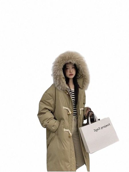 Осень-зима 2023, новая корейская простая импортная куртка с меховым воротником ракко на утином пуху и рогом, куртка-пуховик Lg, пальто W8ls #