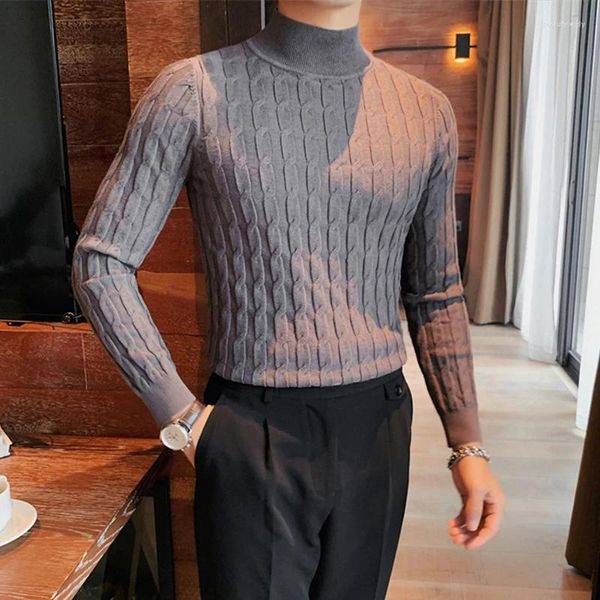 T-shirt da uomo Twist Crochet Knit Men Luxury Maglieria 2024 Spring Fashion Solid Slim maglione a collo alto Mens manica lunga in maglia Top