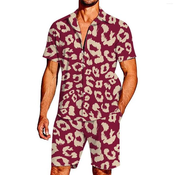 Homens Tracksuits Mens Verão Moda Lazer Leopardo Hawaii Seaside Férias Praia Digital 3D Impressão Camisa de Manga Curta Shorts Calças Terno