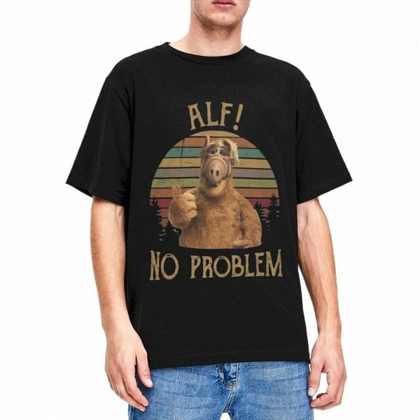 Alf Alien No Problem Merchandise Shirt para Homens Mulheres Vintage Engraçado Cott Camiseta Gola Redonda Manga Curta 4XL 5XL 6XL Tops o5DR #