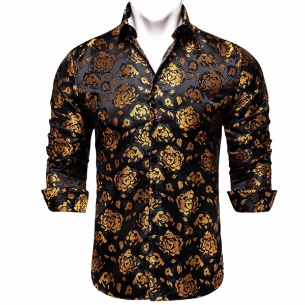 Camicia casual da uomo Luxury Gold Floral Nero Abbigliamento uomo Viola Rosso Blu Social Tuxedo Dr Shirt DiBanGu n4vQ #