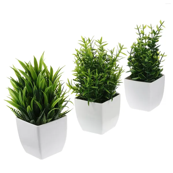 Flores decorativas 3 peças de plantas artificiais em vaso simulado para decoração escritório verde