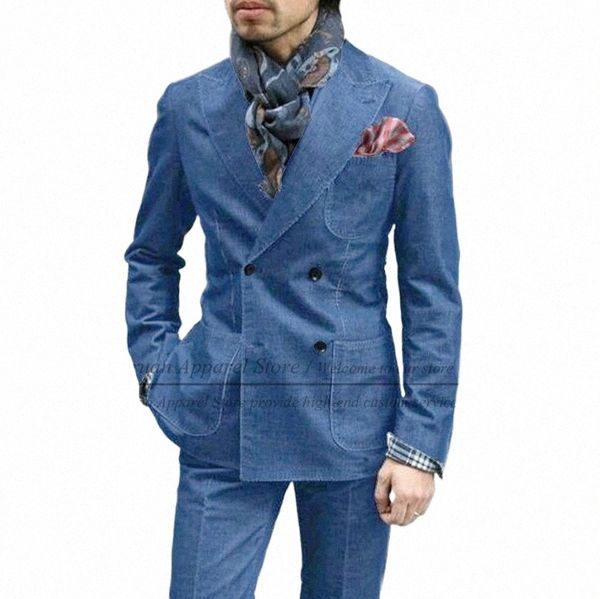 Neue Denim-Anzüge für Männer Slim Fit Maßgeschneiderte Fi Busin Hochzeit Smoking Set Casual Winter Schwarzer Anzug Jacke Hose 2 Stück Y1wz #