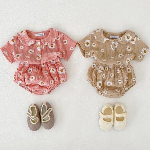 Kleidungssets Mode Sommer Baby Mädchen Set Kleinkind Puppe Kragen Blumendruck Kurzarm Top PP Shorts 2 Stücke Mädchen Anzüge 0-24 Mt