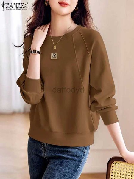 Felpe con cappuccio da donna Felpe ZANZEA Vintage Donna Autunno Elegante Top da lavoro O Collo Casual Manica lunga Blusas Camicia OL femminile Oversize 24328