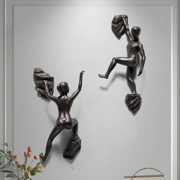 Esculturas 3d estilo industrial escalada escultura estátua resina sala de estar decoração casa parede pendurado figura esportes masculino feminino