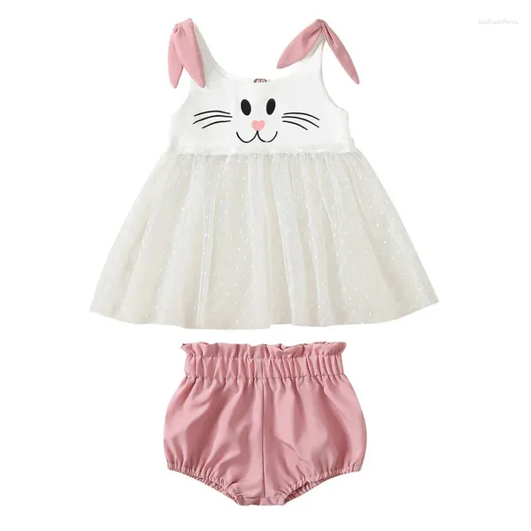 Set di abbigliamento Pantaloncini per bambina Completo Stampa Canotte in rete senza maniche con abiti estivi in tinta unita 2 pezzi