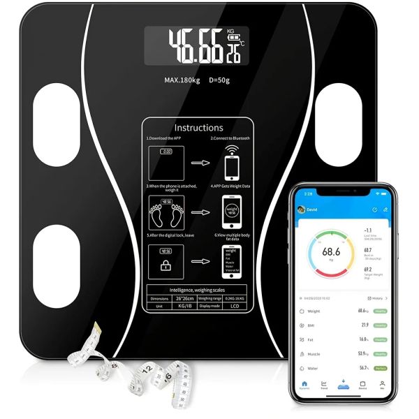 Bilancia Bluetooth Smart Body Scale LED Bilancia elettronica digitale BMI Peso corporeo Bilancia per test della composizione corporea domestica