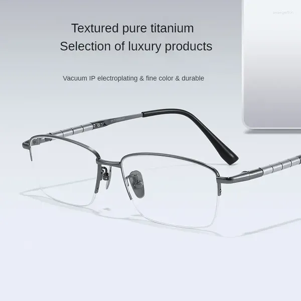 Montature per occhiali da sole Montature per occhiali in titanio puro Designer Mezza gamba di bambù Miopia Business super leggero per uomo