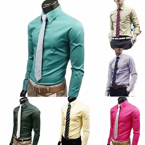 FI Männer Hemden Dr Solid Color Lg Sleeve Butts Down Hemd Slim Formal Busin Shirts Top Kleine Größe H4ns #