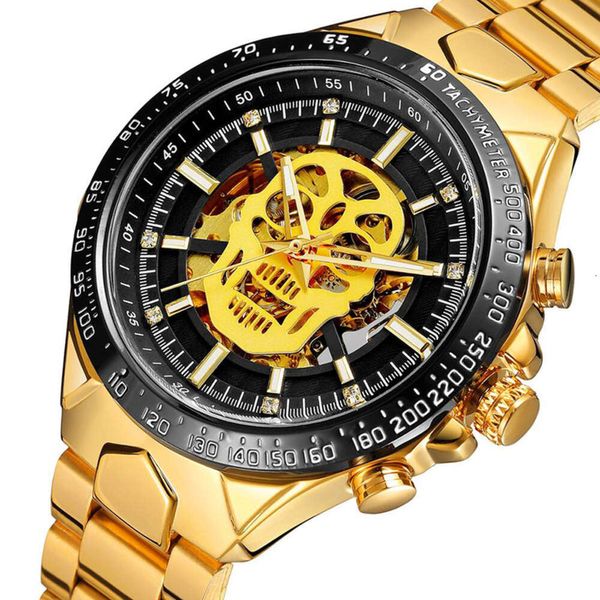 FORSINI мужские модные часы со стальным ремешком, полностью автоматические механические часы с черепом, ночником, водонепроницаемые часы 432