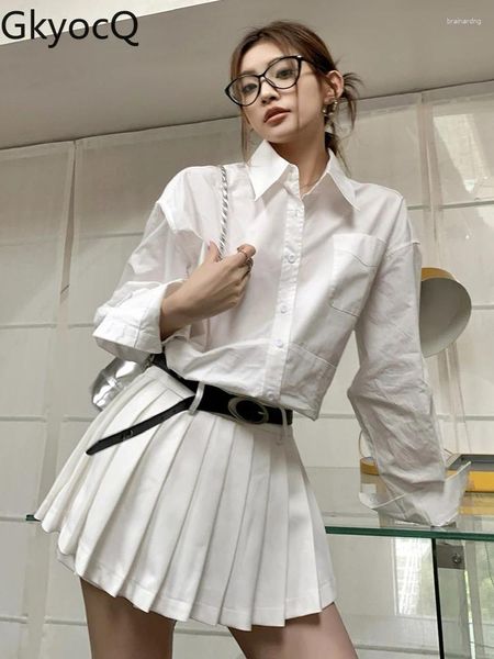 Рабочие платья GkyocQ Корейская мода Весенние женские комплекты из 2 предметов Простой повседневный стиль Универсальная белая рубашка с высокой талией А-силуэтная плиссированная юбка