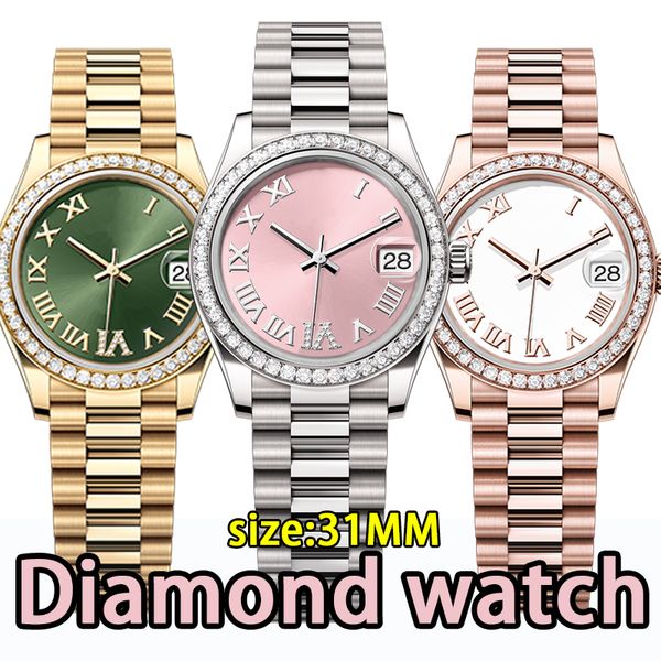 Relógio de luxo relógios de alta qualidade feminino 31mm relógio mecânico automático de diamante rosa ouro 904l aço inoxidável relógio de safira presente de casal com caixa