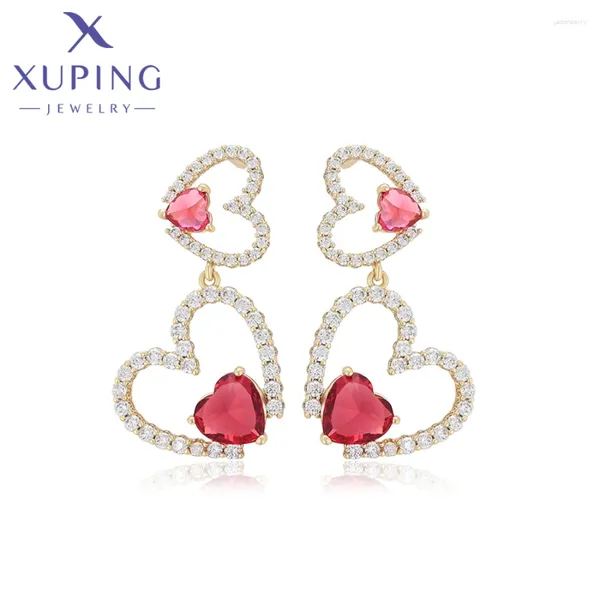 Brincos de argola xuping jóias moda elegante estilo coração brinco banhado a ouro charme para presente feminino x000859565