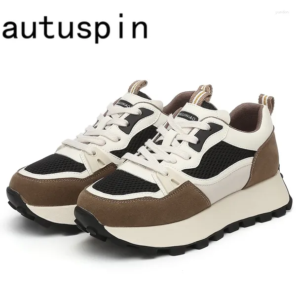 Sapatos casuais autuspin 6cm plataformas altas mulheres inverno moda estilo rua maré tênis de couro genuíno estudantes esporte