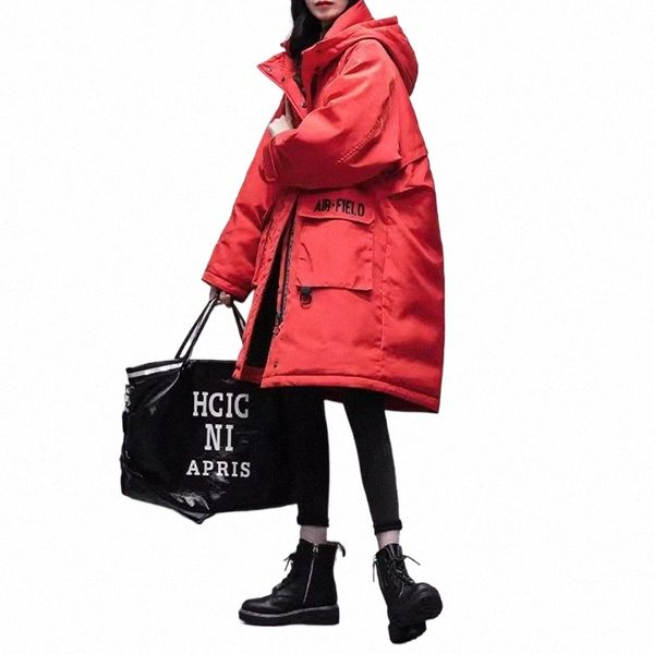 2023 inverno novo vermelho com capuz para baixo casaco feminino engrossar parker coreia solto 90% pato branco para baixo casacos fi lg casaco feminino a0ye #