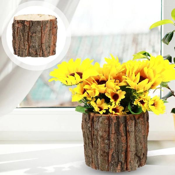 Vasi 3 pezzi Secchio di fiori Stile country Corteccia Pianta Piantare Contenitore Cactus Vaso di legno Retro Decor Pot Supporto locale Vaso di fiori