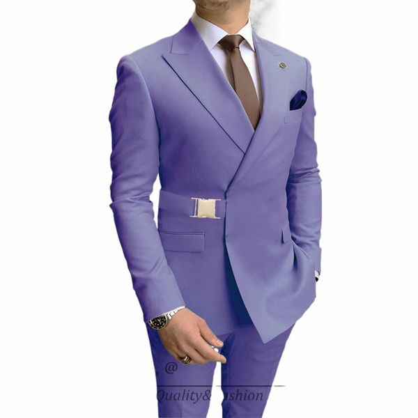 GN 2023 Herrenanzüge mit goldener Metallschnalle Lavendel Minte Marinegrau Weiß Schwarz 20 Farben Herren Casual Blazer Hosen Set Handgemacht P5ih #