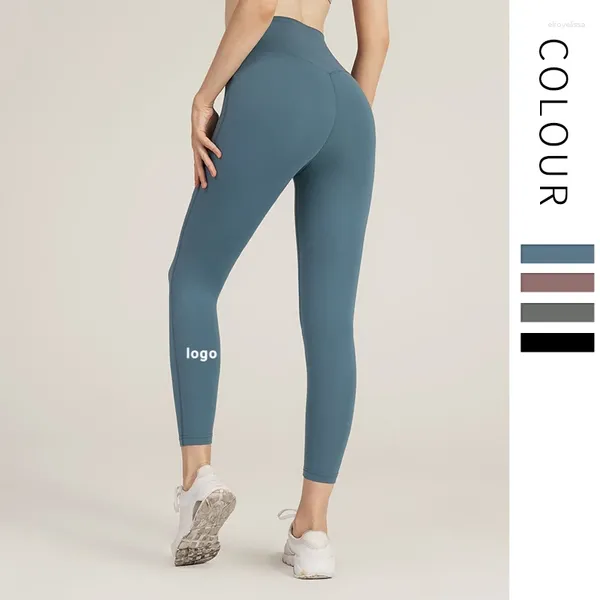 Calças ativas marca yoga pant sem costura ginásio treinamento leggings feminino esportes estiramento náilon lycra com logotipo