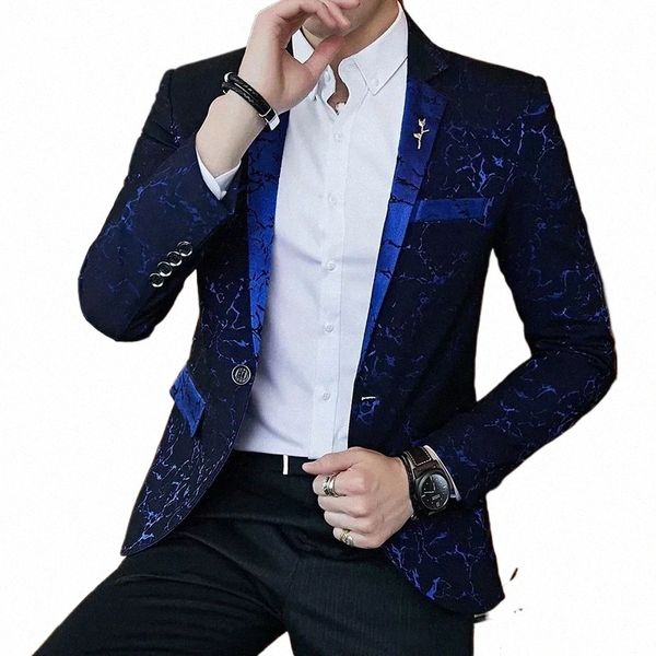 2024 Blazer di lusso Vino lucido Rosso Blu Nero Ctrast Colore Colletto alla coreana Blazer Slim Fit Suit Party Prom Wedding Dr Jacket s39U #